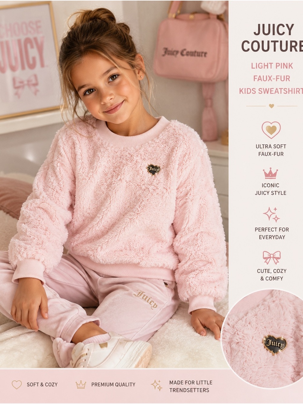 Juicy Couture Light Pink Faux-Fur Kids Sweatshirt Size 4